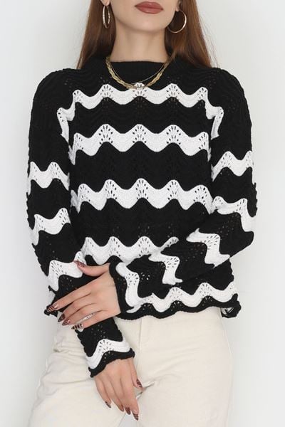 Dalga Çizgili Triko Siyahlatte - 1529.1577.