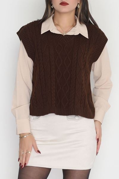 V Yaka Süveter  Kahve - 4049.1577.