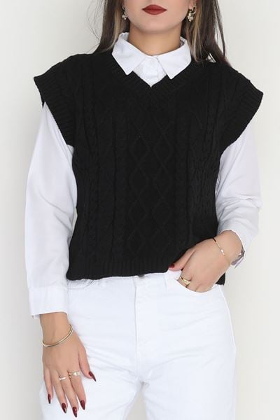 V Yaka Süveter  Siyah - 4049.1577.