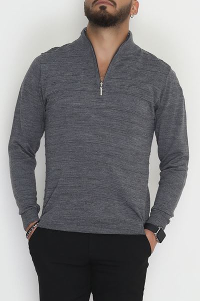 Yakası Fermuarlı Erkek Triko Füme - 2550.2052.
