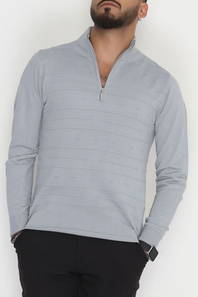 Yakası Fermuarlı Erkek Triko Gri - 2550.2052.