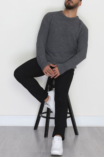 Bisiklet Yaka Desenli Erkek Triko Antrasit - 70776.1766.