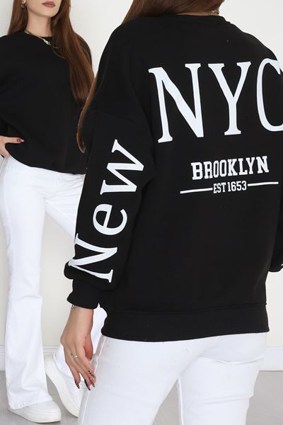 3 İplik Şardonlu Oversize Sweat Siyah - 50922.1878.