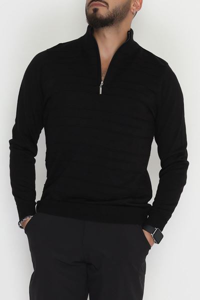 Yakası Fermuarlı Erkek Triko Siyah - 2550.2052.