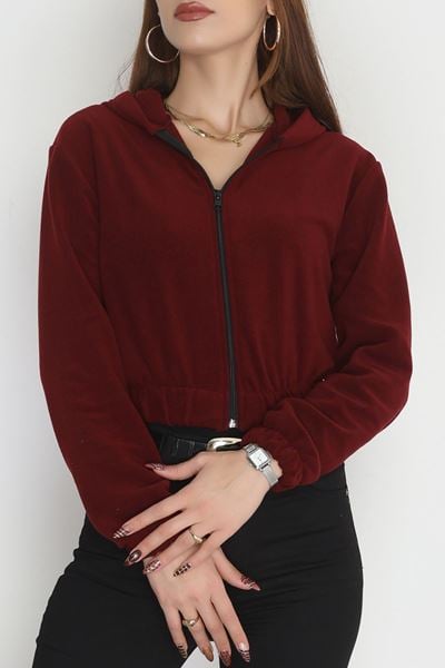 Polar Kapşonlu Crop Ceket  Bordo - 51000.053.