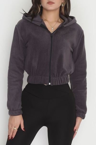 Polar Kapşonlu Crop Ceket Füme - 51000.053.