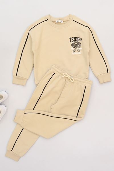 6-9 Yaş Şardonlu Yumoş Kumaş Takım Bej - 2264060.1576.