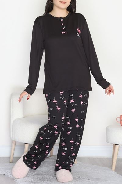 Büyük Beden Patlı Pijama Takımı Siyahflamingo - 258.1287.