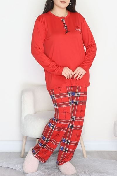 Büyük Beden Patlı Pijama Takımı Kırmızıekose - 258.1287.