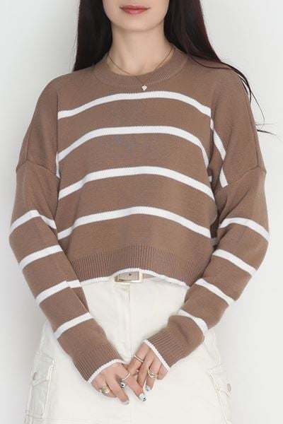 Çizgili Crop Triko Mochalatte - 3100.1577.