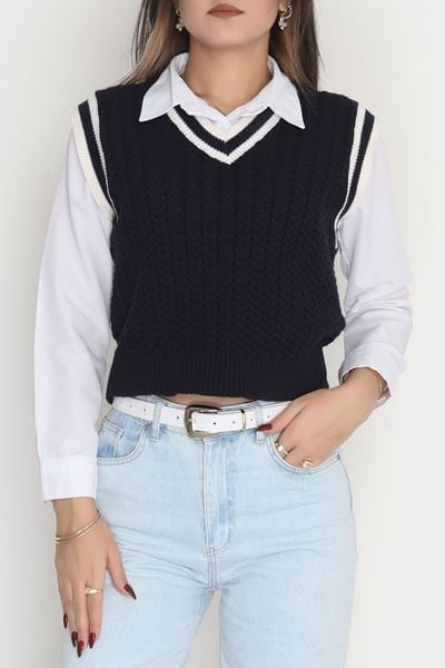 V Yaka Triko Süveter Lacivertlatte - 493.1577.