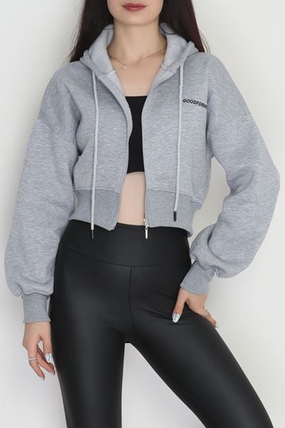 3 İplik Kompakt Oversize Fermuarlı Sweat Gri - 42501.1878.