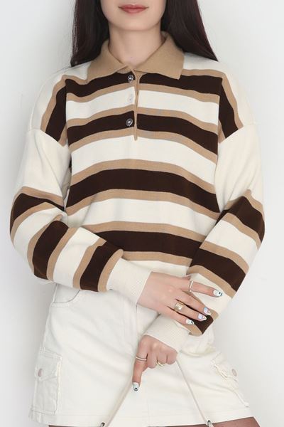 Çizgili Polo Yaka Triko Kahve - 70870.1765.