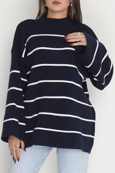 Yarım Balıkçı Yaka Triko Bluz Lacivertlatte - 3066.1577.