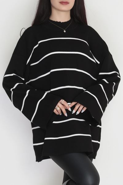 Yarım Balıkçı Yaka Triko Bluz Siyahlatte - 3066.1577.