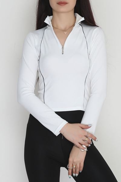 Biyeli Yarım Fermuarlı Dalgıç Body Beyaz - 50099.053.