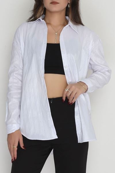 Çizgili Terikoton Gömlek Beyaz5 - 80018.147.