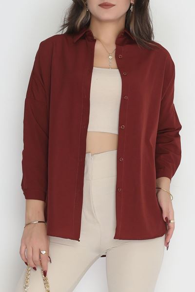 Terikoton Oversize Gömlek Bordo - 30840.1949.