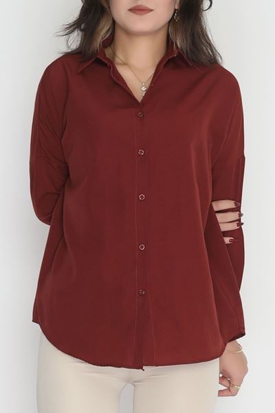 Terikoton Oversize Gömlek Bordo - 30840.1949.