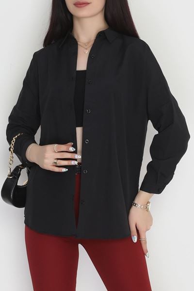 Terikoton Oversize Gömlek Siyah - 30840.1949.