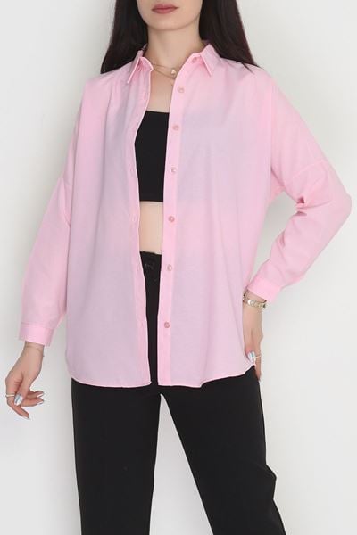 Terikoton Oversize Gömlek Pembe - 30840.1949.