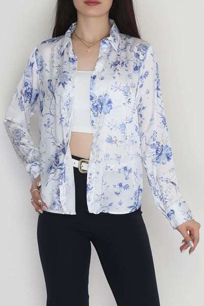 Desenli Gömlek Beyazmavi - 41137.147.
