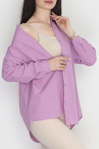 Terikoton Oversize Gömlek Lila - 30840.1949.