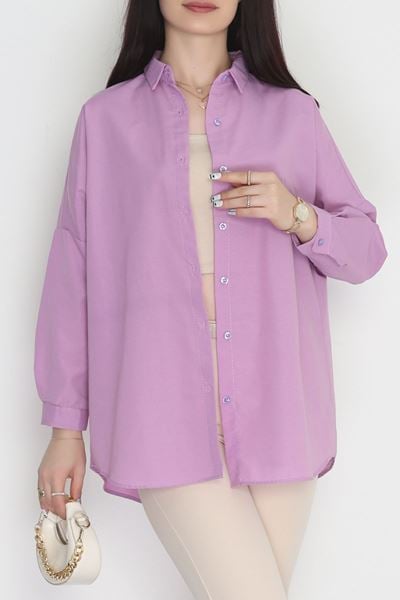 Terikoton Oversize Gömlek Lila - 30840.1949.