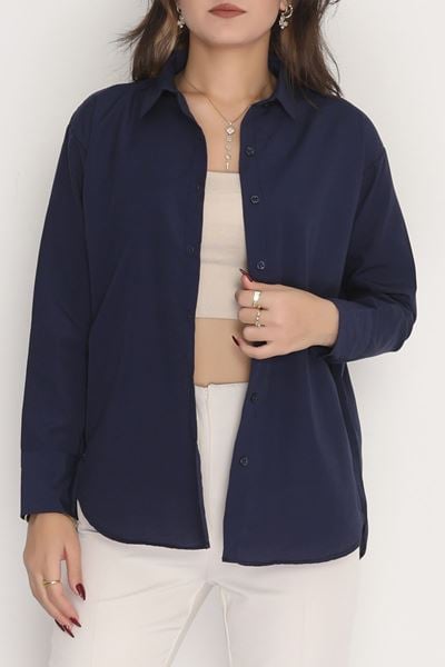 Çift Düğme Manşetli Terikoton Gömlek Lacivert - 90157.1949.