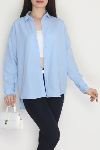 Çift Düğme Manşetli Terikoton Gömlek Mavi - 90157.1949.