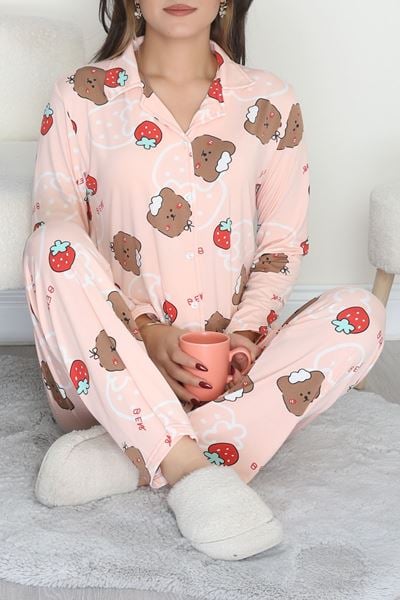 Soft Milan Düğmeli Pijama Takımı Somonçilek - 7511.1287.