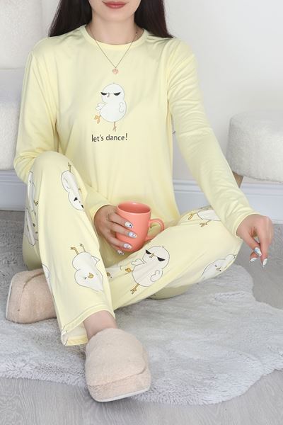 Baskılı Uzun Kol Takım Sarıkrem - 664.1287.