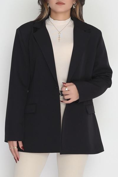 Astarı Çizgili Blazer Ceket Siyah - 31448.1397.