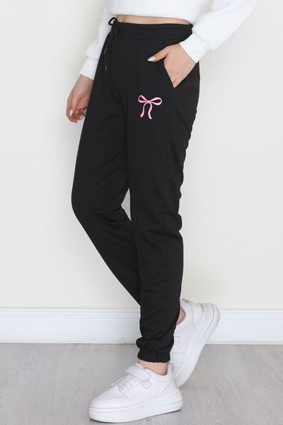 Baskılı Paça Lastik Eşofman Altı Siyahpembe - 41316.1431.