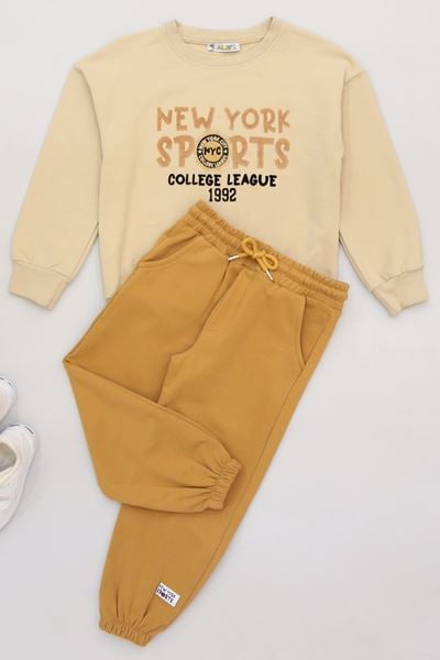 6-9 Yaş Şardonlu Yumoş Kumaş Takım Bej - 2264058.1576.