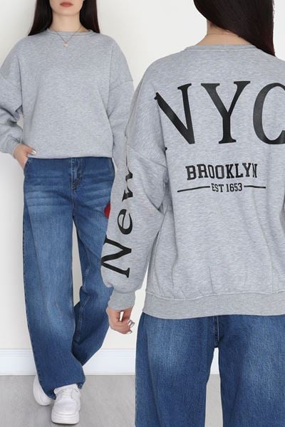 3 İplik Şardonlu Oversize Sweat Gri - 50922.1878.