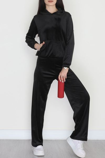 Kapşonlu Kadife Takım Siyah - 466.1287.