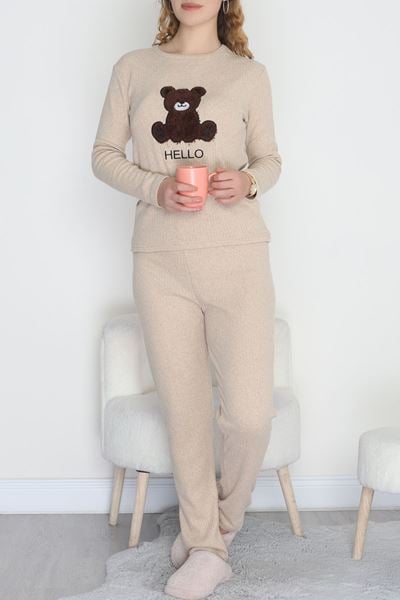 Nakışlı İnterlok Pijama Takımı Bejayı - 800.1287.