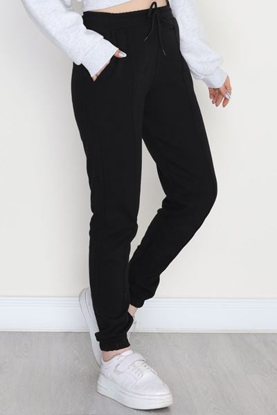 Double Face Kumaş Paça Lastikli Eşofman Altı Siyah - 40555.1431.