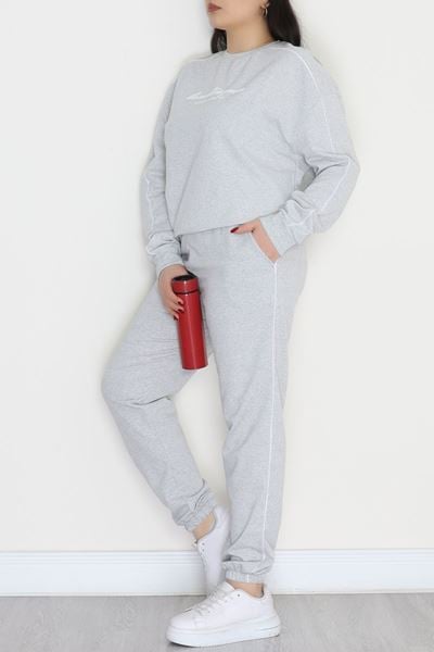 Biyeli 2 İplik Büyük Beden Eşofman Takımı Gri - 50805.1857.