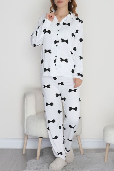 Soft Milan Düğmeli Pijama Takımı Siyahkurdele - 7511.1287.