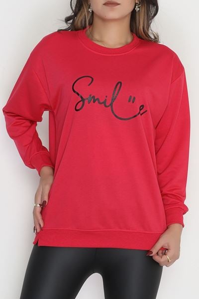 2 İplik Baskılı Sweatshirt Fuşyasiyah - 31300.1878.