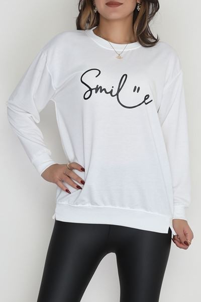 2 İplik Baskılı Sweatshirt Ekrusiyah - 31300.1878.