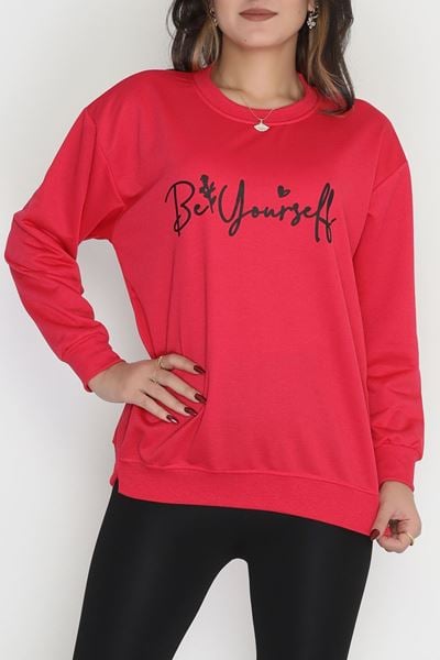 2 İplik Baskılı Sweatshirt Fuşya - 31299.1878.