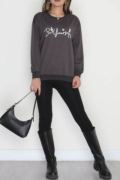 2 İplik Baskılı Sweatshirt Antrasitekru - 31299.1878.