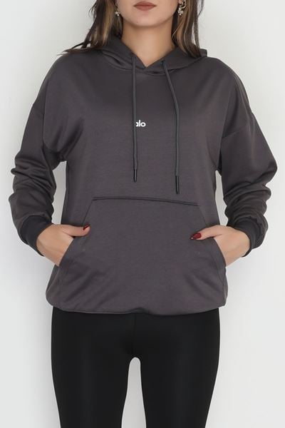2 İplik Kapşonlu Baskılı Sweatshirt Antrasit - 31315.1878.