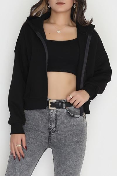 3 İplik Kompakt Oversize Fleto Cepli Sweat Siyah - 42506.1878.