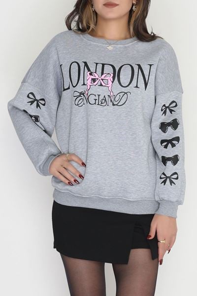 3 İplik Şardonlu Oversize Sweat Gri - 50919.1878.