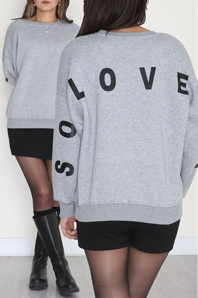 3 İplik Şardonlu Oversize Sweat Gri - 50918.1878.