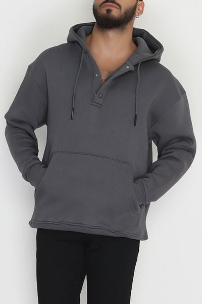 Kanguru Cepli 3 İplik Şardonlu Erkek Sweat Füme - 42592.2086.